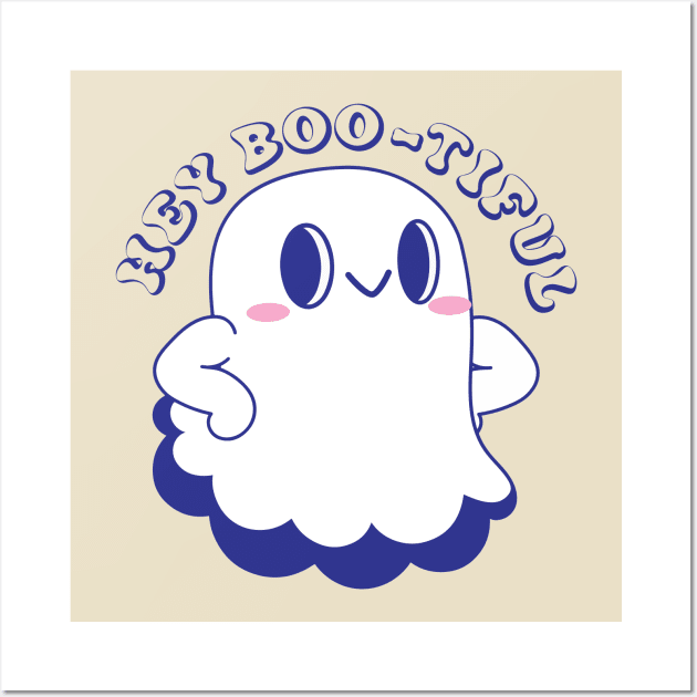 A cute little ghost saying "Hi Boo-tiful" to you Wall Art by Lim.xhui